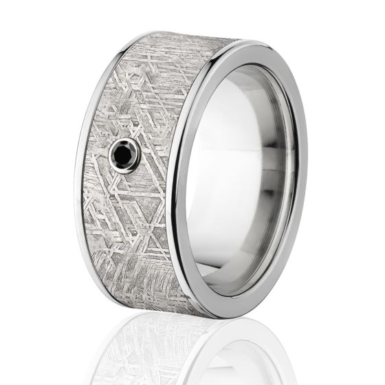 Meteorite Wedding Rings, Black Diamond Rings, 10mm Wide