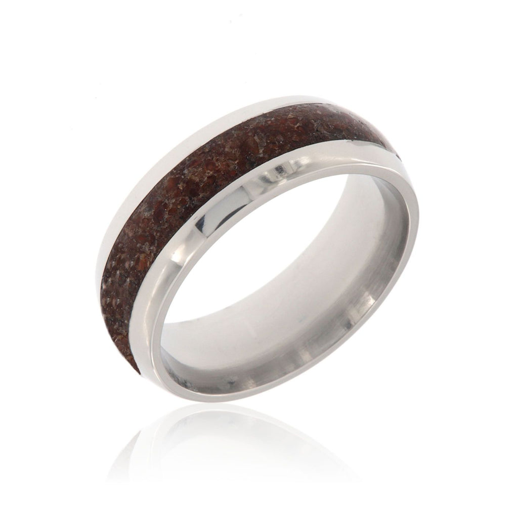 Dinosaur Bone Ring 8mm Wide Titanium Band USA Made Custom Wedding Ring