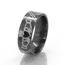 8mm Claddagh Ring, Claddagh Symbol, Black Zirconium
