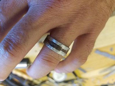 8mm Dinosaur Bone and Gibeon Meteorite Ring, Custom Made Meteorite Wedding Band
