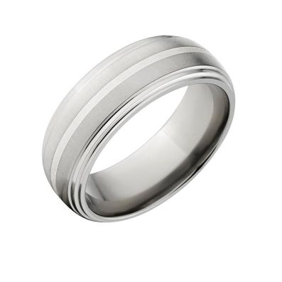 Ring With Inlays, New Comfort Fit, 8mm Titanium Ring, Sterling Silver Inlay, Free Jewelry