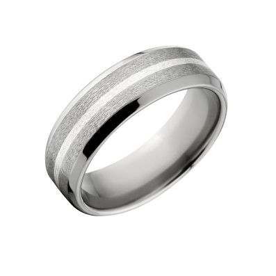 New 7mm Titanium Ring with Sterling Silver Inlay-7mm Titanium Wedding Band