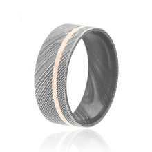 Damascus Steel Wedding Ring Acid Etched Damascus Steel Band With 14k Solid Gold Inlay USA Made Weddi