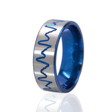 8mm Blue Heart Beat Anodized Ring, Titanium Ring