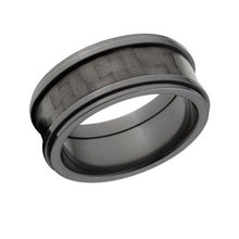 Black ZirconiumRing, Carbon Fiber Inlay Ring w/ High Polish Finish: 9RC BZ P