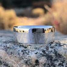 8mm Gibeon Meteorite Wedding Band with Cobalt Chrome Sleeve ,Authentic Genuine Gibeon Meteorite Rings
