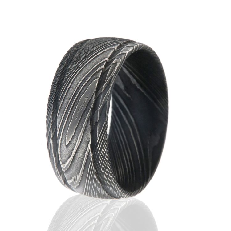 Authentic Damascus Steel Rings American Made Damascus Jewelry 10mm Wide Acid Etched Bands