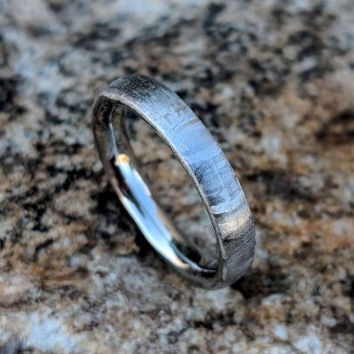 4mm Authentic Genuine Gibeon Meteorite Rings, Gibeon Meteorite Wedding Band with Cobalt Chrome Sleeve
