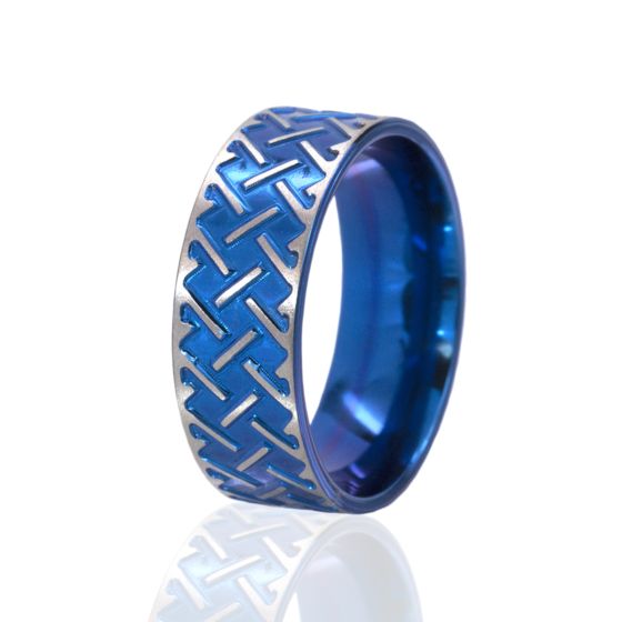 Anodized Blue Celtic Design, Titanium Ring, 8mm Ring