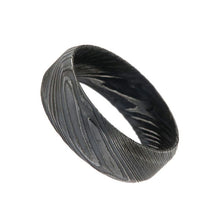 8mm Wide Beveled Damascus Steel Ring with Inside Comfort Fit Design and Acid Etch Finish