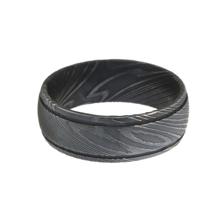 Wedding Band Damascus Steel Wedding Rings Acid Etched USA Made Rings