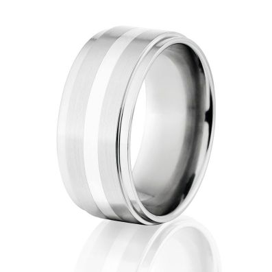 New 10mm Cobalt Ring with Silver Inlay, Made In the USA Cobalt Wedding Band & Wedding Ring