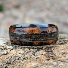 7mm Dinosaur Bone and Arizona Ironwood Ring, Custom Made Authentic Wedding Bands