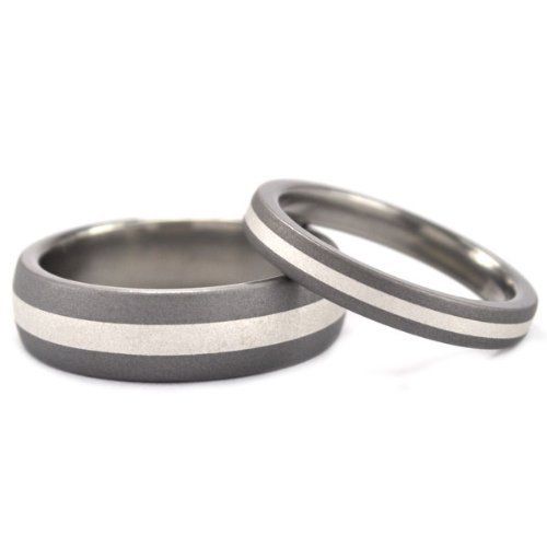 Matching Sterling Silver & Titanium Wedding Ring Set