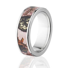 Pink Breakup Camo Ring with polished edges, Branded Mossy Oak Rings
