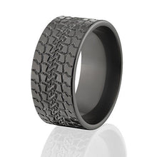 10mm Black Zirconium Ring with Tire Tread Design - Men's Wedding Band