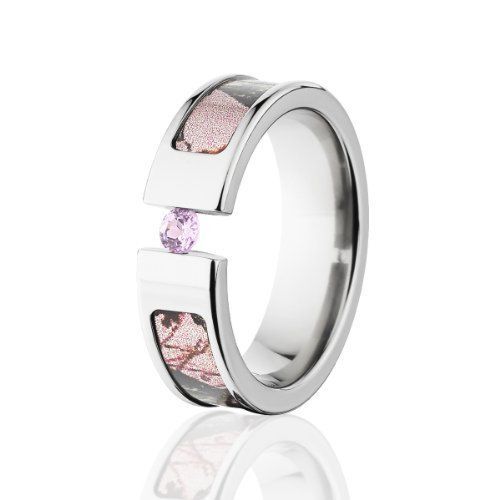 Pink Break Up Mossy Oak Camo Rings, Pink Sapphire Camo Wedding Rings