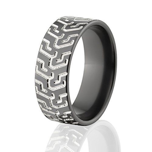 Two-Tone Tire Tread Men's Wedding Band - Black Zirconium Ring