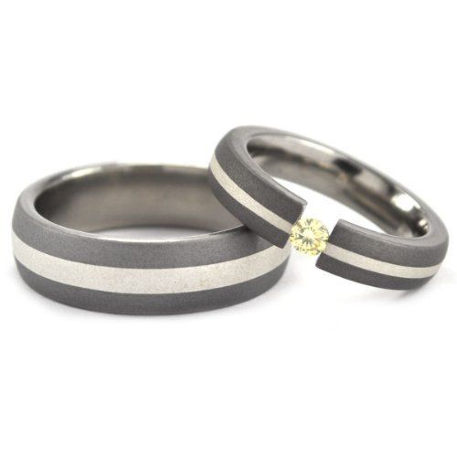 Matching Titanium and Sterling Silver Wedding Ring Set