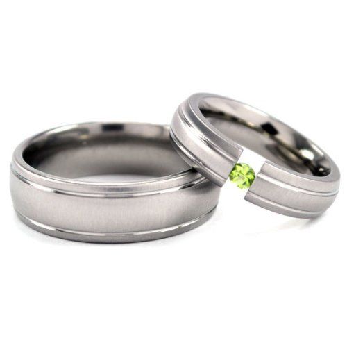 Matching Titanium Wedding Ring Set - Pick Your Gemstone