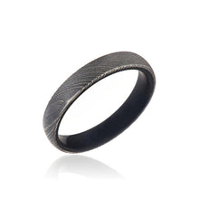 4mm Wide Damascus Steel Ring with African Black Wood Sleeve