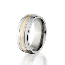Cobalt Ring,14k Yellow Gold Inlay w/ polished and satin/brushed finish, Cobalt Wedding Band : COB-7HR2.5G11CG-B/P-14k Inlay