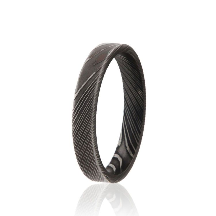 4mm Flat Woodgrain Damascus Steel Ring USA Made Damascus Wedding Rings