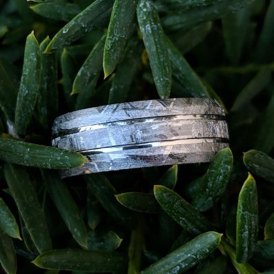 Gibeon Meteorite Ring with Cobalt Chrome, Custom Made Meteorite Wedding Bands USA Made