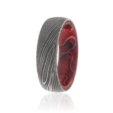 Damascus Steel Ring with Fire Acrylic Sleeve Damascus Bands USA