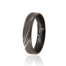 5mm Flat Bevel Woodgrain Damascus Steel Ring USA Made Damascus Wedding Rings