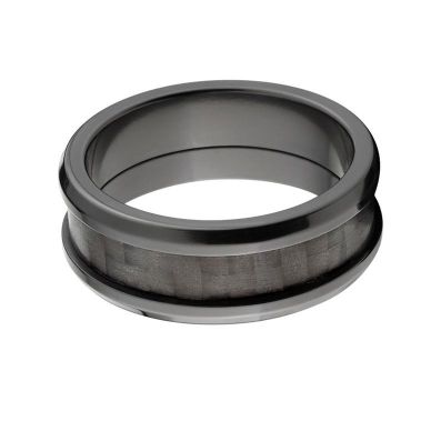 USA Made Custom Carbon Fiber Wedding Band, 8mm Black Zirconium Carbon Fiber Rings w/ High Polish Finish  : BZ-8FT-Carbon-Fiber