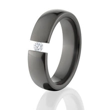 Black Zirconium Duck Band and Tension Set Ring Matching Set, His & Her Ring Set