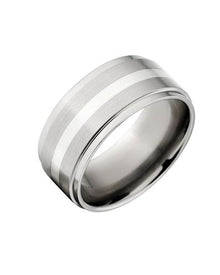 New 10mm Titanium Ring, Sterling Silver Inlay, Free Jewelry Sizing 4-17: 10RC12G-B-SSINLAY