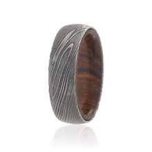 Damascus Steel Ring with Tamboti Wood Sleeve Damascus Bands