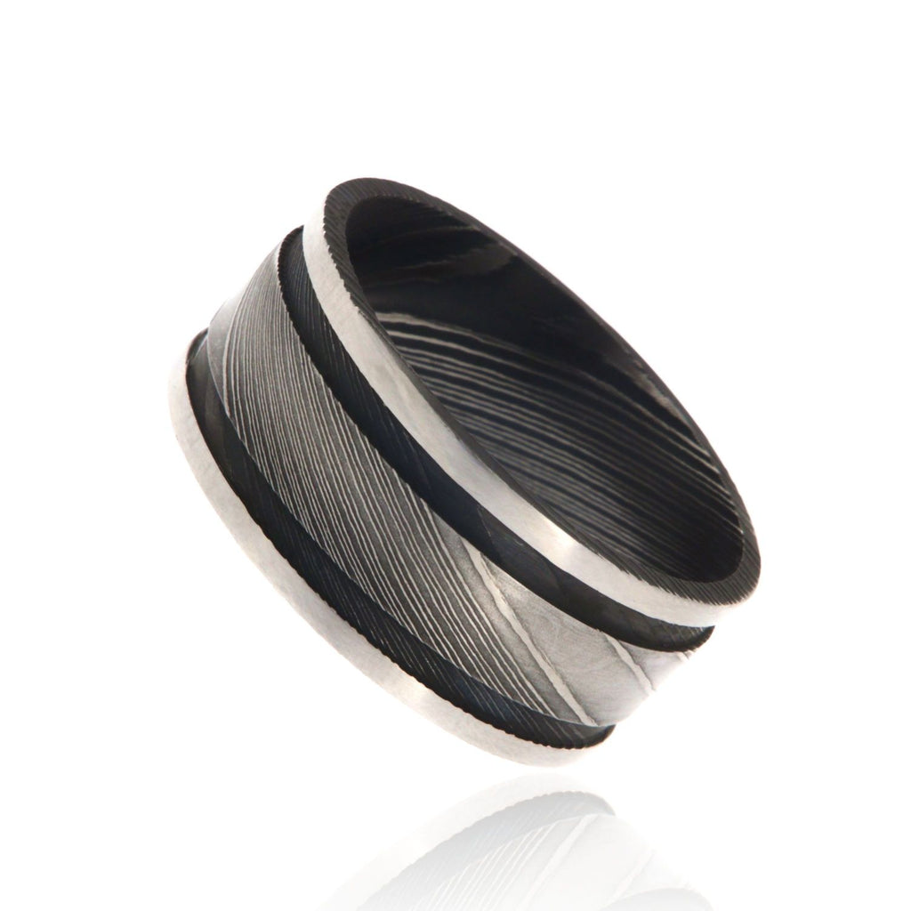 Damascus Steel Rings For Men USA Made Damascus Bands Black Wedding Bands Three Tone Ring