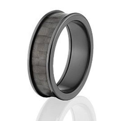 Carbon Fiber Inlay Ring, 7mm wide Black Zirconium Ring :7F BZ P