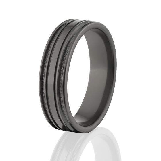 Women's Black Rings, Black Zirconium Millgrain Rings