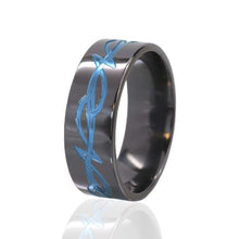 Blue Anodized Tribal Ring, Black Zirconium Ring, 8mm Ring