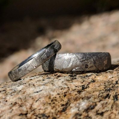 Meteorite Ring Set with Gibeon Meteorite and Cobalt & Aerospace Grade - USA Made
