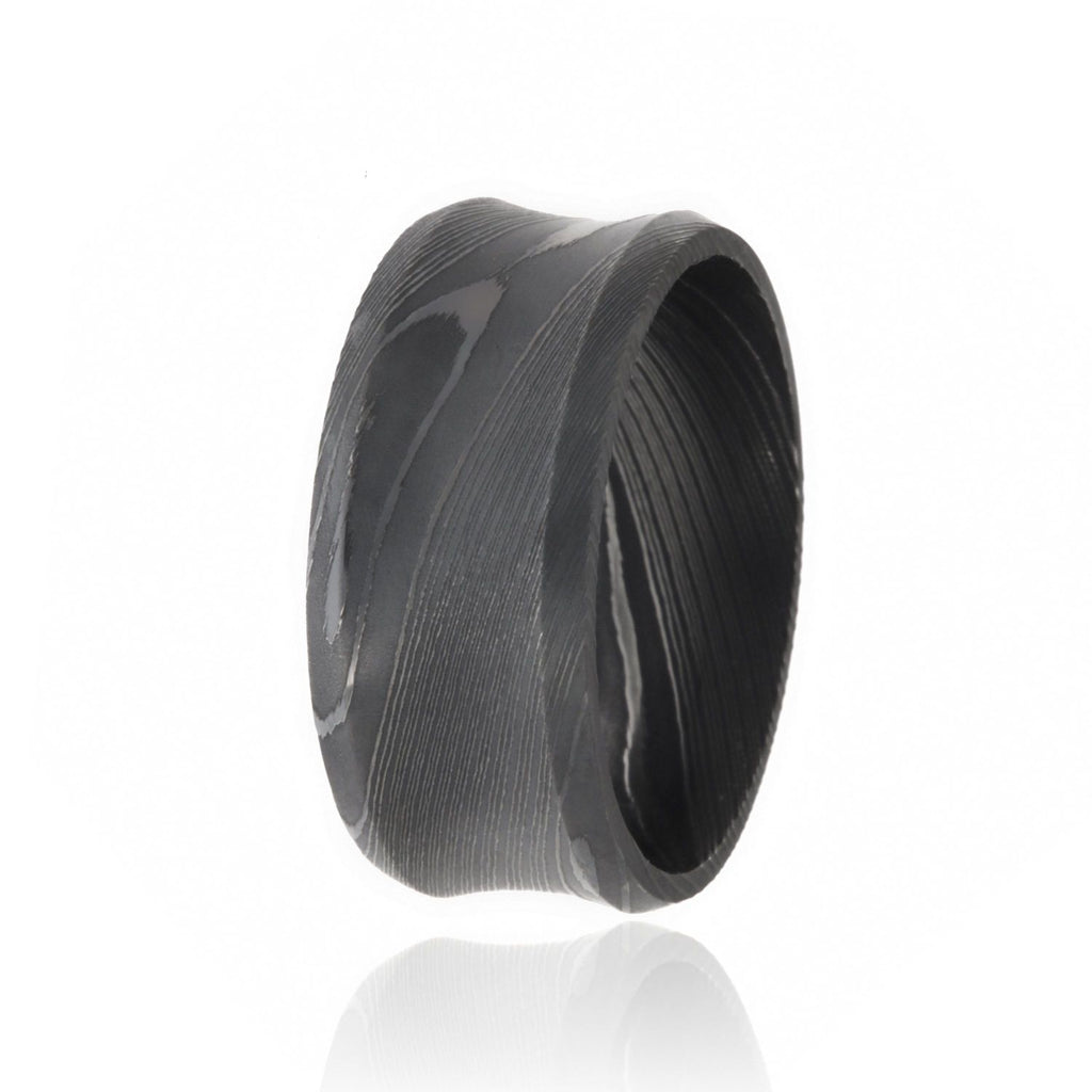 Damascus Steel Bands For Men USA Made Damascus Steel Rings Black 10mm Wedding Bands