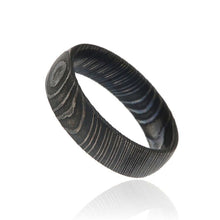 6mm Wide Black Acid Etched Damascus Steel Ring, USA Made Wedding Bands For Men