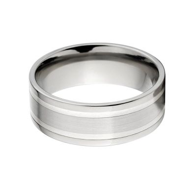 New 8mm Comfort Fit,Titanium Ring, Sterling Silver Inlay