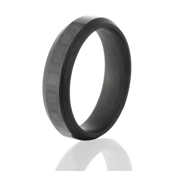 6mm Beveled Solid Carbon Fiber Ring w/ Polished Top And Matte Edges