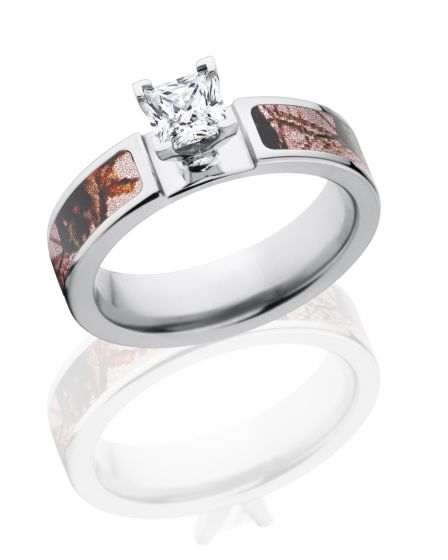 Princess Cut CZ Mossy Oak Pink Break Up Engagement Camo Ring