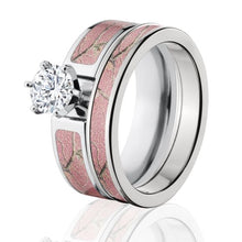 Pink Camo Wedding Ring Set, Pink Camouflage Engagement Rings