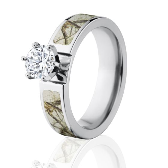 Camo Rings, Realtree AP Snow Engagement Camo Bands w/ 1 CTW 14k Setting