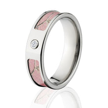 Realtree AP PInk Camo Rings, Camouflage Wedding Bands, AP PInk Titanium Camo ring w/ Diamond and Com