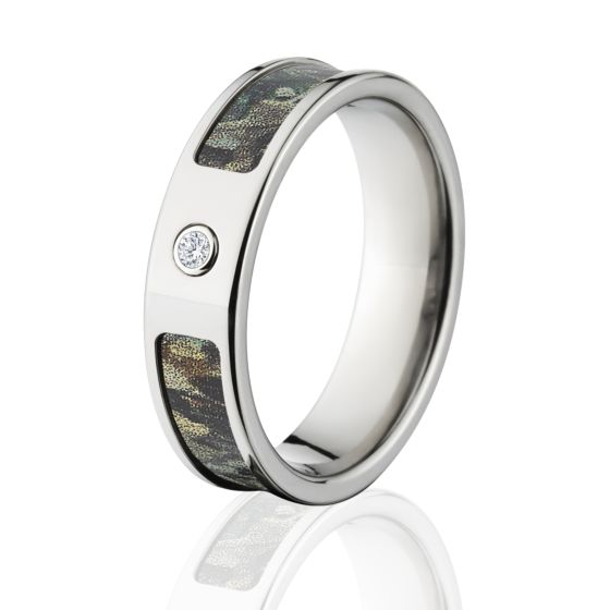 Realtree Timber Camo Rings, Camouflage Wedding Bands, Timber Titanium Camo ring w/ Diamond and Comfo