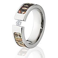 Duck Blind Mossy Oak Camo Rings, White Sapphire Camo Wedding Rings