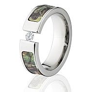 New Break Up Mossy Oak Camo Rings, White Sapphire Camo Wedding Rings